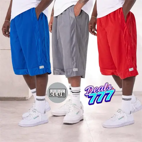 Pro Club Men's Heavyweight Polyester Mesh Basketball Shorts - Relaxed Fit, Above-the-Knee Length, Side Stripe, Zipper Pocket, Double Needle Stitching, Breathable, All-Day Cool, S-5XL Sizes (Including 2XL), for Leisure & Activewear