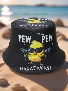 Unisex Cartoon Duck Hat, Beer Time Print, Graphic Hat, Reversible Fisherman Cap, Outdoor Sun Protection, Street Fashion, Casual Bucket Hat, Fishing Bucket Hat, Summer Hat