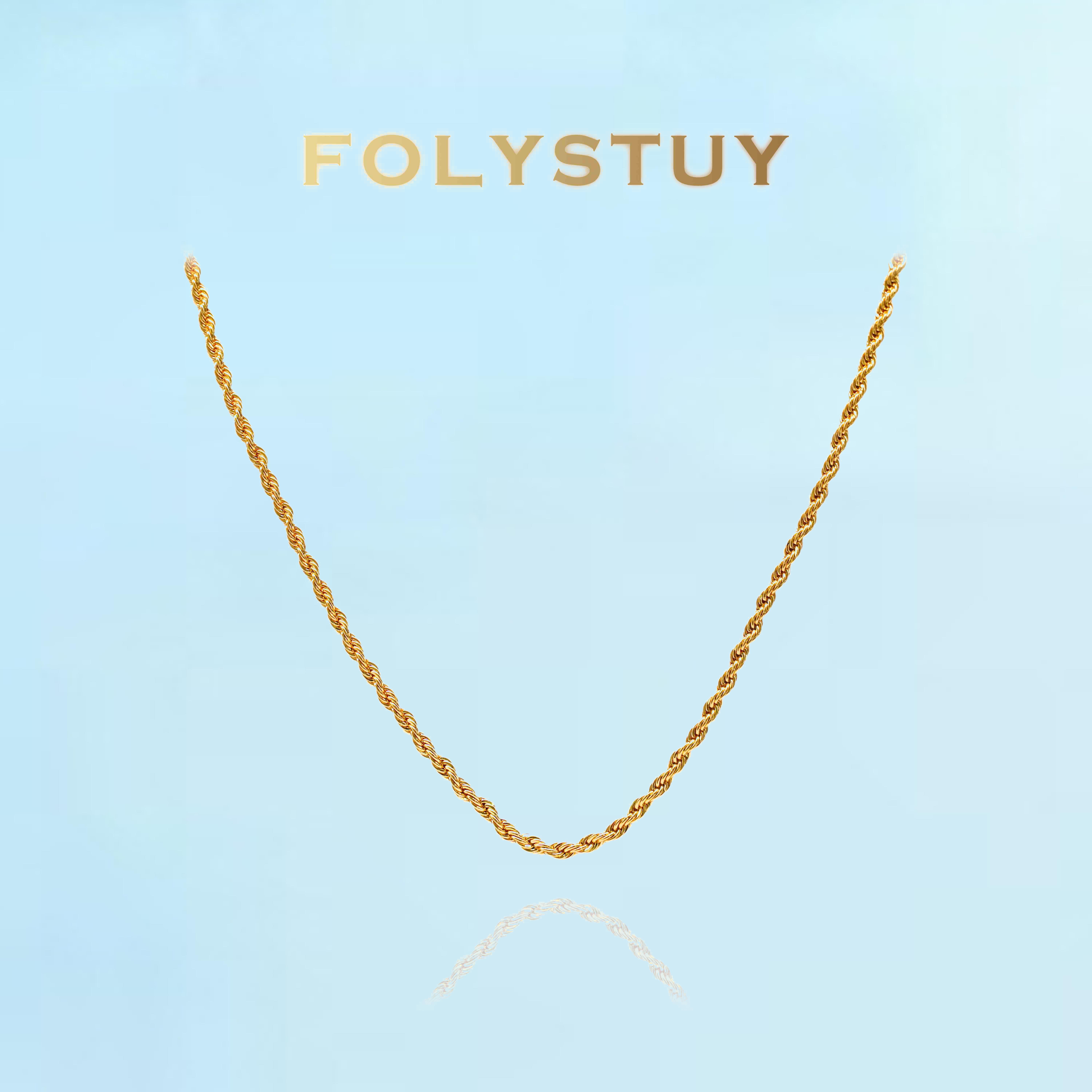 [FOLYSTUY (Y109)]Long Twisted Rope Link Necklace, 0.12" Width 27.5" Length Everyday Wear Accessory