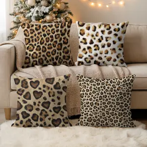 Bohemian Style Vintage Leopard Cushion Covers Mixed Color Polyester Decorative Throw Pillow Covers with Zipper Hand Wash Only Suitable for Office Daily Use Holiday Party Sofa Bed Car Living Room Decoration Filling Not Included