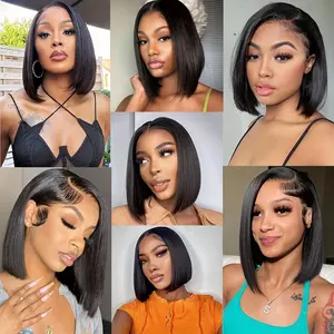 Instant Non Stick Human Hair Wig -4x4 Lace Closure, Short Straight Hair Wig, Suitable for Women, Natural Casual Style, Easy To Change Hairstyle, Elegant Hair Quality Solution