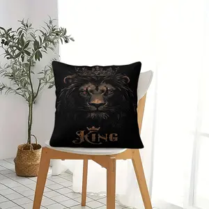 Cool King Lion Print Throw Pillow with Core, Regal Crowned Lion Cushion, Majestic Wild Animal Accent Pillow, Includes Pillow Core for Living Room, Bedroom, Man Cave & Stylish Home Decor