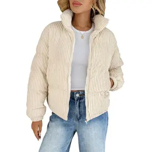 Dokotoo Women's Casual Corduroy Padded Coat Long Sleeve Zip up Puffer Chunky Warm Quilted Coat
