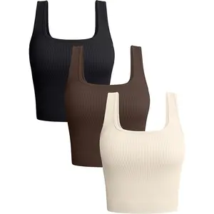 Women's 3 Piece Tank Tops Ribbed Seamless Workout Exercise Shirts 2025 Summer Basic Camis
