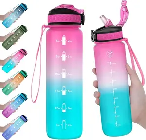 Hydration Tracker Water Bottle - Time Marker, Carry Strap, Leak-Proof Tritan, BPA-Free, Ideal for Fitness, Gym, Camping, and Outdoor Sports
