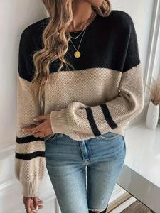 plus size patchwork drop shoulder sweater, casual long sleeve round neck jumper for fall & winter, women's plus clothing for daily wear