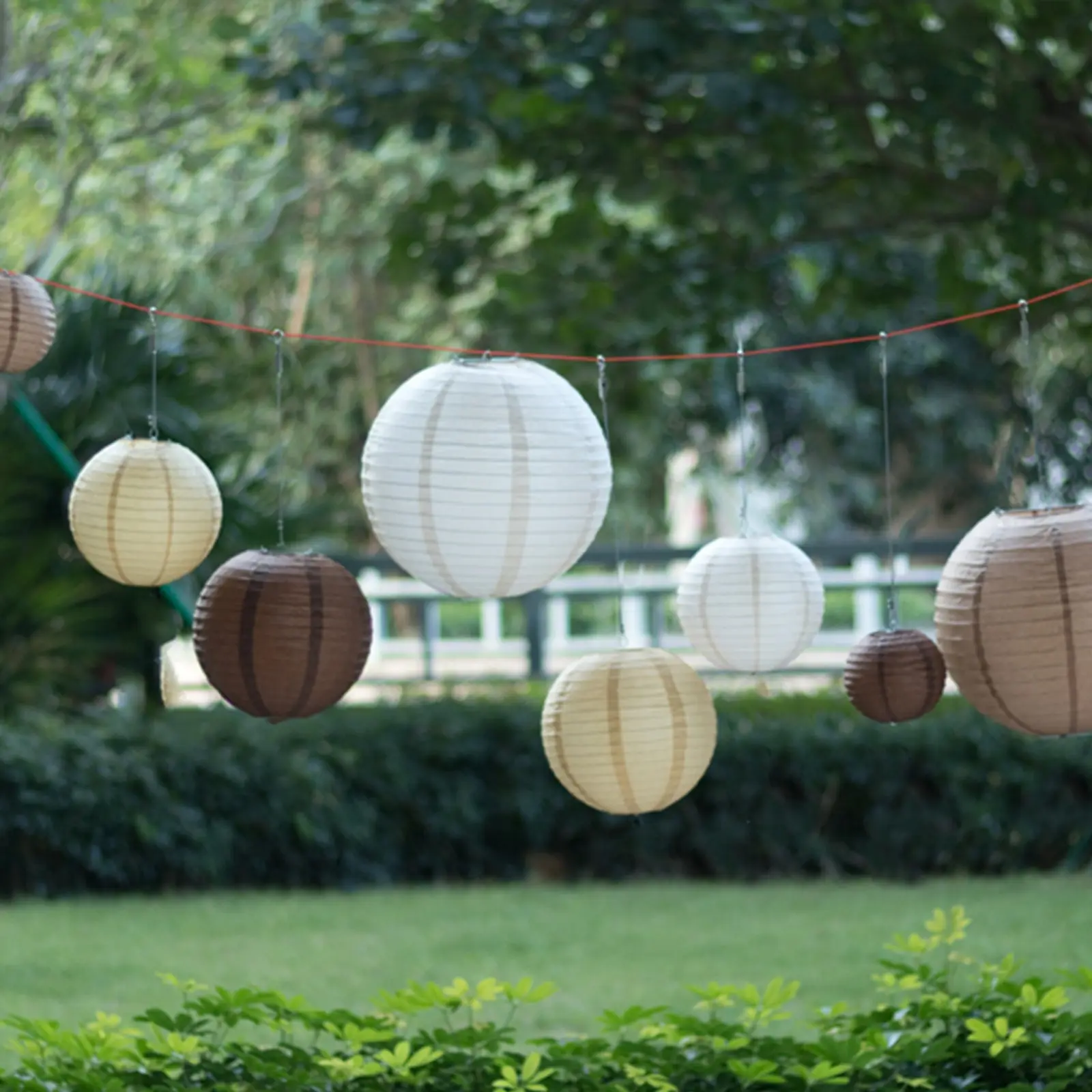 Natural Brown Hanging Paper Lanterns Set - 8-Piece Assorted Sizes (6",8",10",14") Chinese Round Decorative Lanterns for Home, Room Decor, Party Supplies