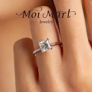 MOI MART Minimalist 1-2CT Princess Cut Synthetic Moissanite wedding Ring, S925 Silver Band for Engagement & Anniversary, Perfect Gift and Daily Wear