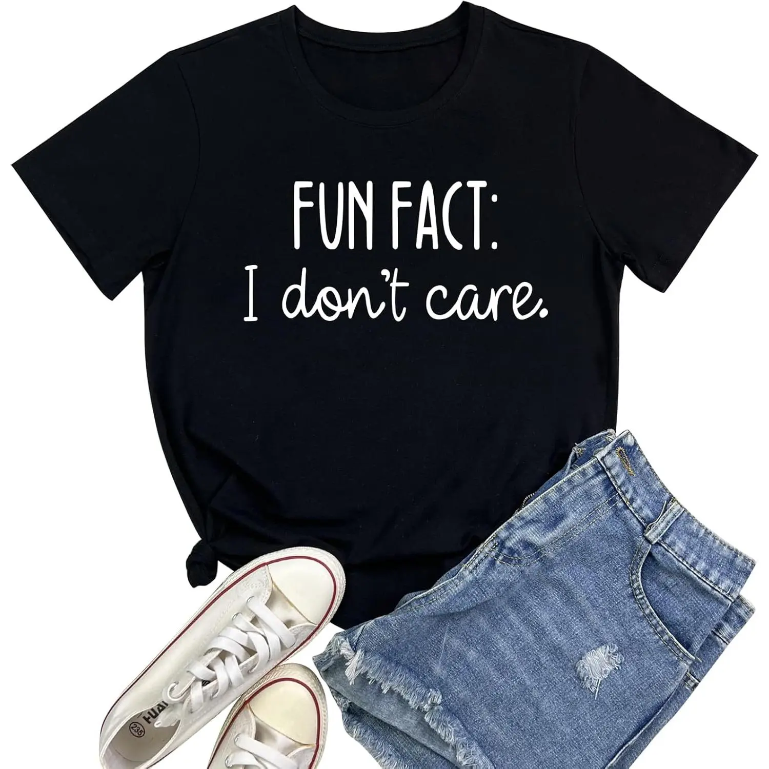 women's cute T-shirt, with interesting trivia patterns, black color, size L,