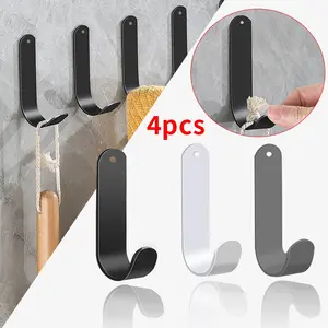 4pcs self-adhesive J-shaped hooks, hardware accessories hooks black, white, gray, hanging towels, keys, clothes, bags