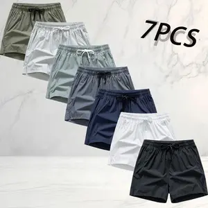 Men’s 7-Pack Quick-Dry Sports Shorts, American casual athletic style, breathable quick-dry fabric that is skin-friendly and won’t feel clammy when you sweat, zippered pockets for secure phone storage, drawstring waistband for a loose fit, side slits for e