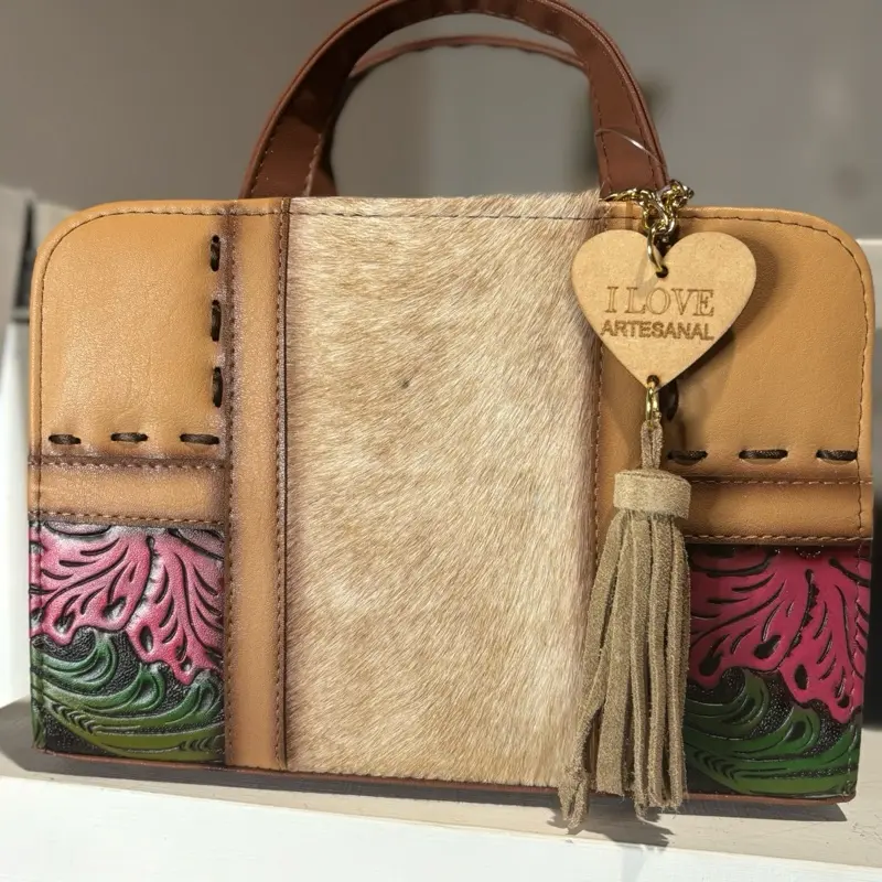I Love Artesanal Embossed Faux Leather Backpack Forrest Green W Heart & Tassel Handbag with Embossed Design and Tassel Charm I LOVE  main image 2