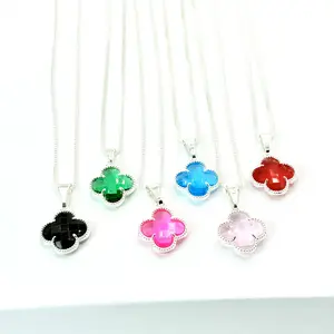 Clover Pendant 3D Clear Silver 925 With 18'' or 20''  Silver Chain Pure Solid Luck And Prosperity Italian Jewelry