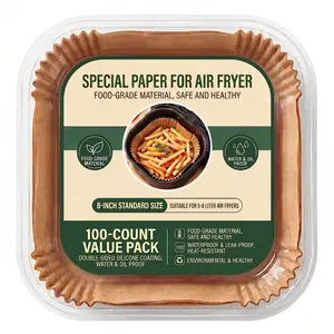 Air fryer with paper liner, 100 individual packages, non-stick paper, one-time use non-stick liner for air fryer, suitable for microwave oven, non-stick liner for air fryer, square shape, free of bleach (8 inches)