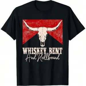 🎉   "Whiskey Bent and Hellbound" Western Cactus Desert Graphic Tee, Oversized Short Sleeve Heavy Cotton T-Shirt, Casual Printed Streetwear Top for Men & Women, Soft Breathable Summer Shirt, Trendy Western Graphic Outfit OOTD
