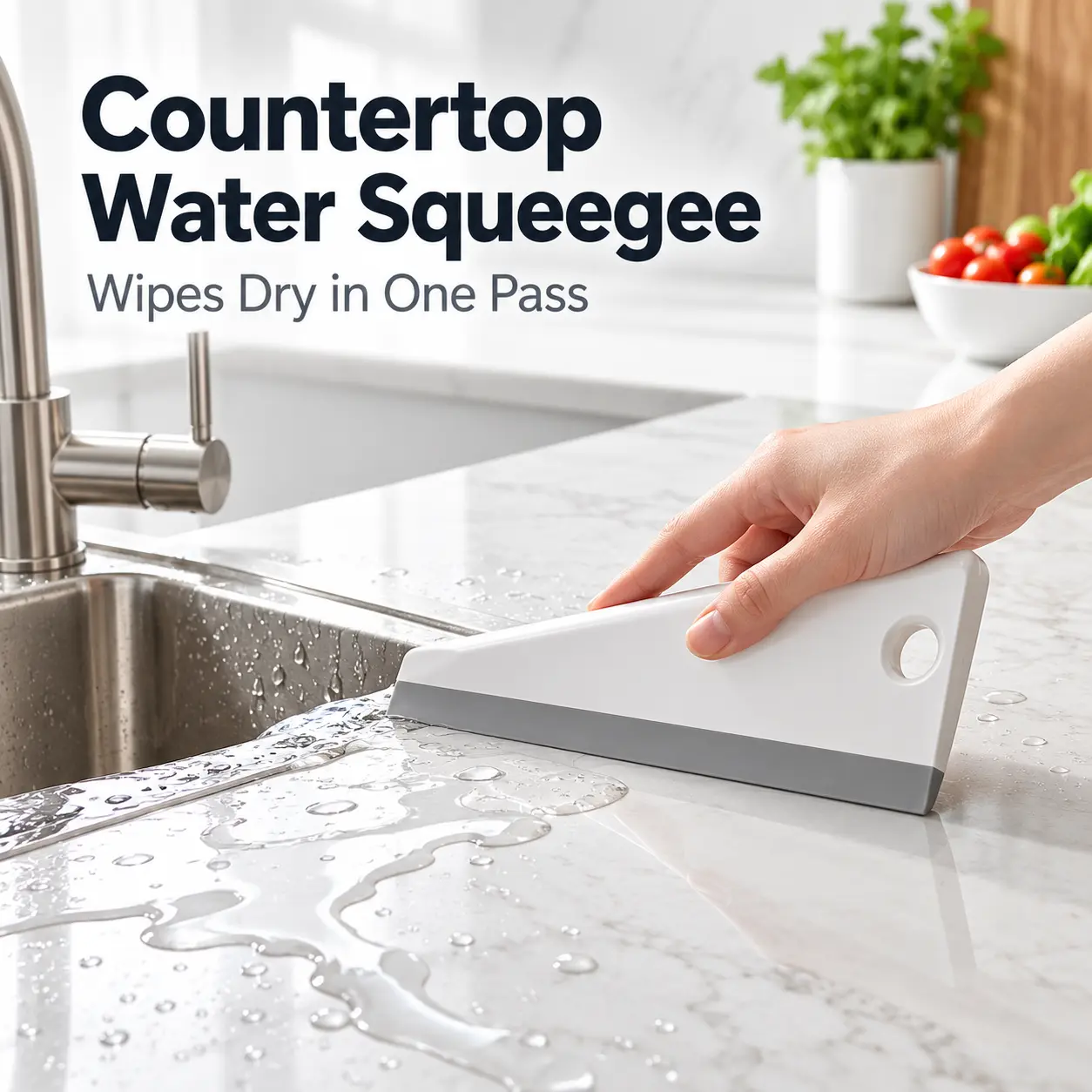 Multi-Purpose Squeegee for Kitchen & Bathroom, Silicone Water Scraper for Countertops, Sinks, Shower Glass, Windows & Mirrors, Easy Grip, Streak-Free Cleaning Tool with Hanging Hole