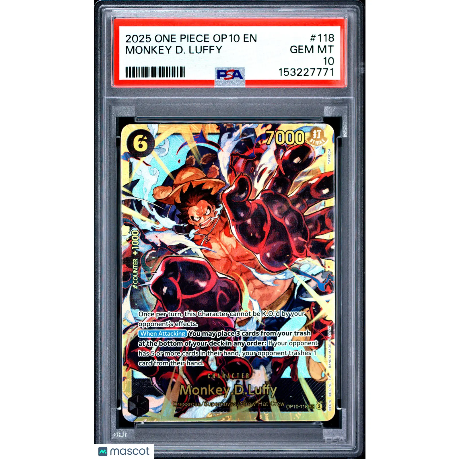 2025 ONE PIECE OP10-ROYAL BLOOD ALTERNATE ART #118 MONKEY D. LUFFY PSA 10