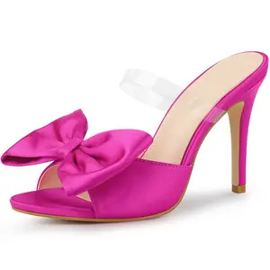 BLISSFUL STEP Women's Bow Sandal Stiletto Heels Mules Heel Sandals