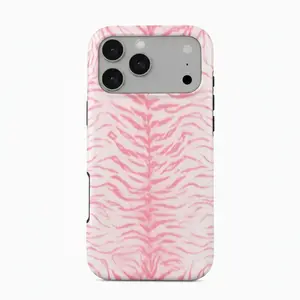 Pink Tiger Stripe Phone Case, Pastel Pink Zebra Print Phone Case, Aesthetic Animal Print Protective Cover for iphone 17 Promax, 17 Pro