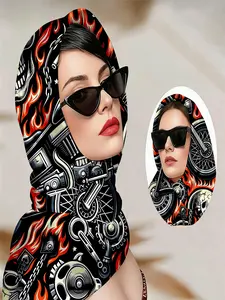 A versatile scarf for hair, Vintage Motorcycle & Flame Skulls Scarf — Chic Hair Accessory for Retro Rides, Harley - Davidson Events & Punk - Style Gatherings
