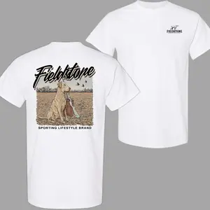 [100% Cotton] Unisex🦅🐕Fieldstone T-Shirt, Hunting Dog and Rifle Graphic, Comfortable Casual Wear, Trendy Outdoor Shirt, Ideal for Hunters and Nature Enthusiasts, Menswear Top, Fits