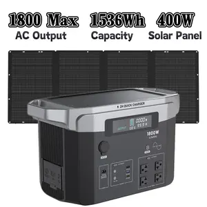 1800W Portable Solar Generator 1536Wh Power Station with 400W foldable solar panels , LiFePO4 Battery For RV Travel Camping  Outdoor Home Emergency Backup, 2 Hours Fast Charging High-Capacity Fast-Charging