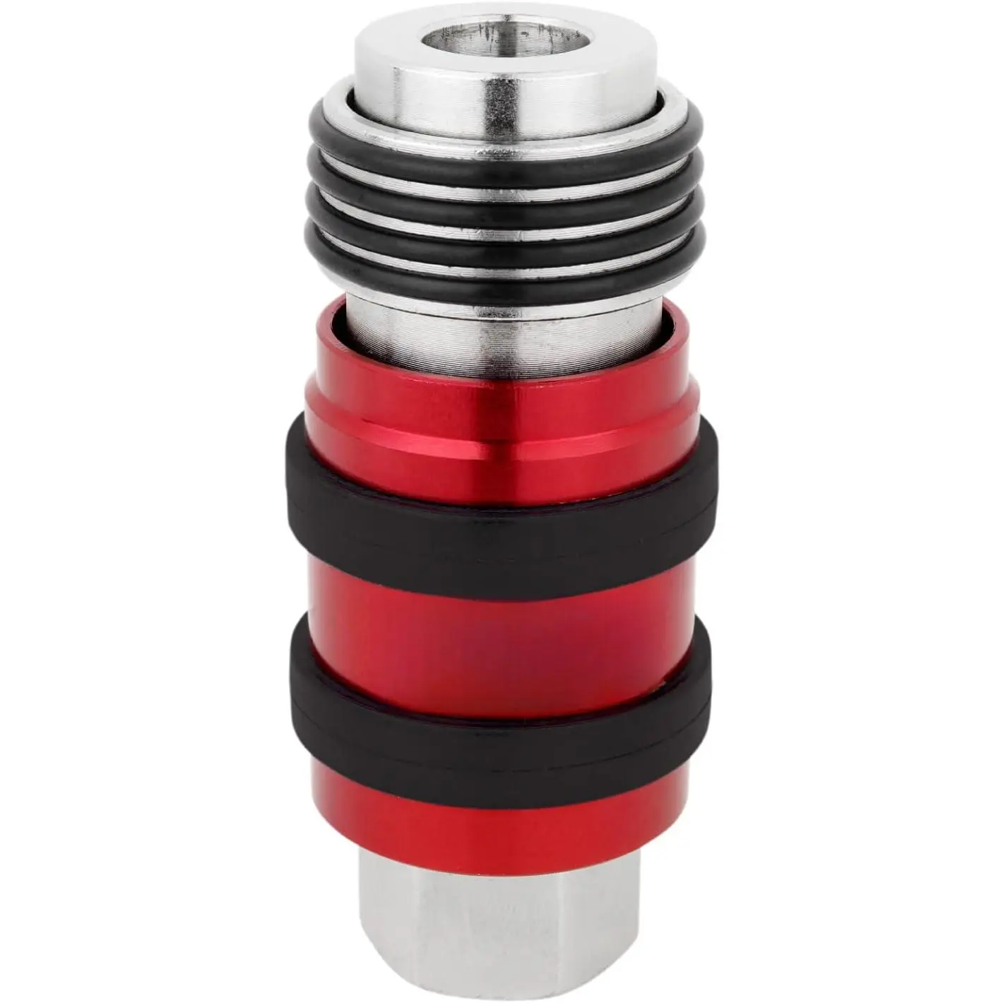 5 In 1 Universal Quick Connect Industrial Coupler, 1/4 inch Female NPT, Air Hose Connection, Safety Exhaust Coupler, Single, Red (S-1750)