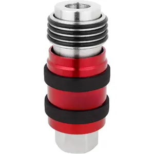 5 In 1 Universal Quick Connect Industrial Coupler, 1/4 inch Female NPT, Air Hose Connection, Safety Exhaust Coupler, Single, Red (S-1750)