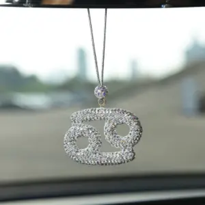 Twelve Zodiac Crystal Ball Car Pendant, Luxury Sparkling Rearview Mirror Charm, Three Crystal Balls Chain Design, Suitable for Women 25-55