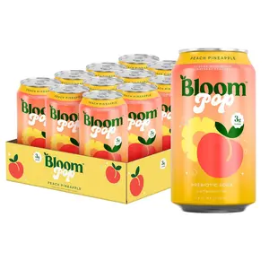 Bloom Pop Prebiotic Soda 12 Pack Peach Pineapple 12oz Cans  Low Calorie No Caffeine Prebiotic Soft Drink, Supports Digestive Wellness