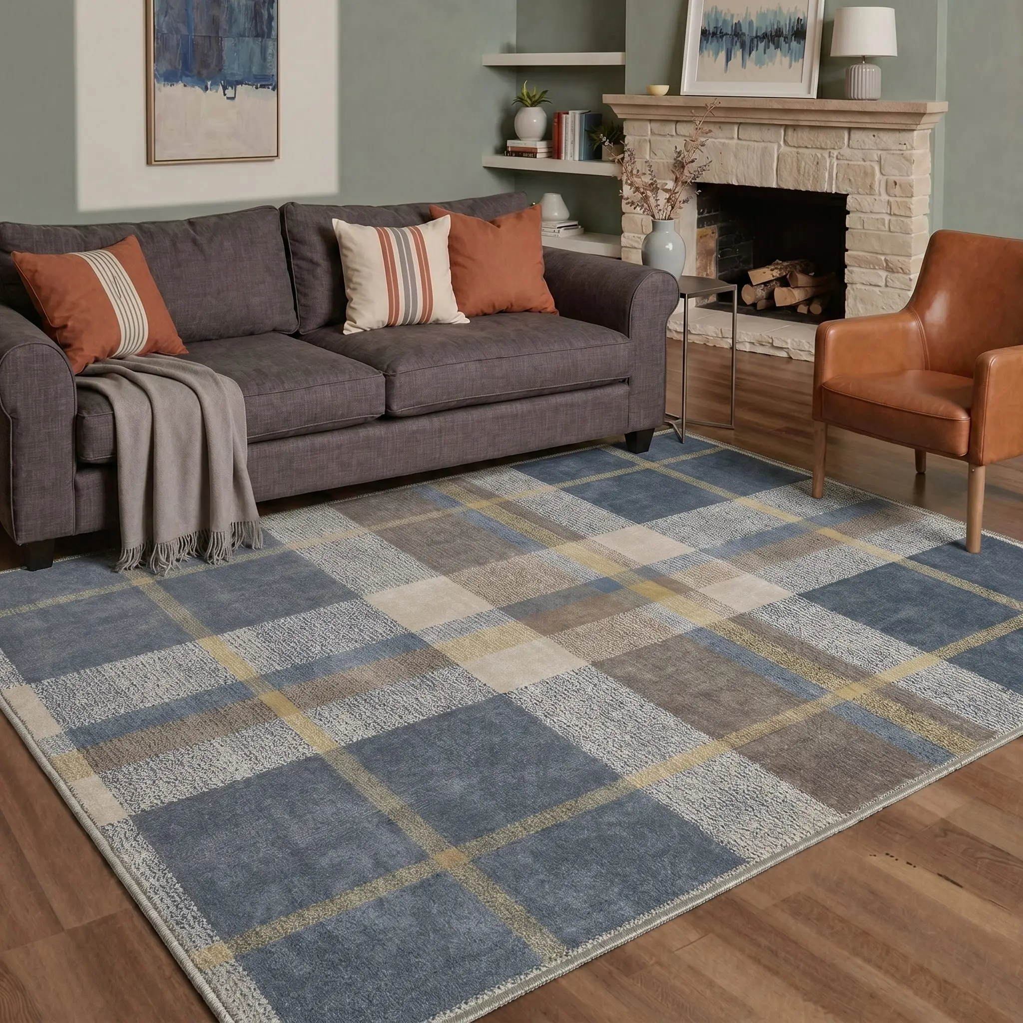 【Back To School】GENIMO Floor Rug – Soft, Non-Slip, Pet Friendly, Machine Washable Home Carpet, Ideal Area Rug for Living Room, Bedroom, Kitchen ,ARC2036-COBALT LINEN