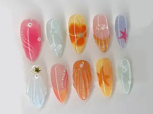 Ocean Theme Press On Nails | Starfish, Shells, Coral Designs | Hand-Painted Underwater Press Ons | Vibrant Stunning Oceanic Summer