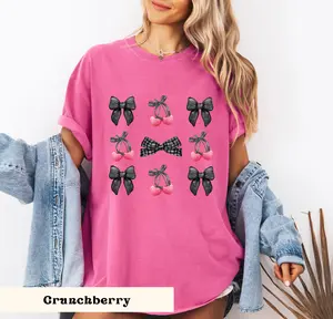 Cherry Bow Tshirt, Cherries Coquette Shirt, Y2K Coquette Cherry and Bow Trendy Tshirt, Coquette Ribbon Clothing, Soft Girl Era Shirt, Gift for Women, Halloween Shirt