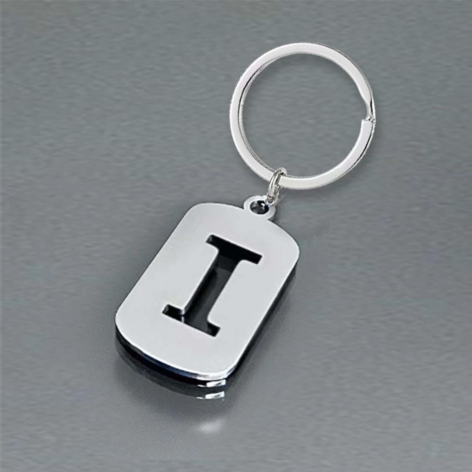 Initials keychain, titanium steel, fashionable men's and women's couple, 26-letter square engraved pendant, backpack charm