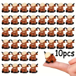 10pcs Mini Resin Highland Cow Figurines, Perfect for Bonsai, Micro Landscapes, Fairy Gardens, Desktop Display, DIY Decor, Home Decor, Ornaments, Animal Decorations, Decoration Items