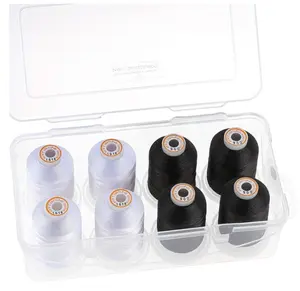 New brothread Polyester Embroidery Machine Thread 1000m Each with Clear Plastic Storage Box for Embroidery & Quilting - 4xSnow White+4xBlack
