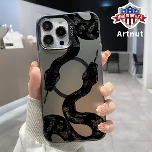 Python Pattern Magnetic Phone Case for iPhone 16 15 14 Pro Max 13 12 11 XR XS Plus Shockproof Anti-Scratch Durable PC Back Protection Cover Cellphone Protective Smartphone Casing