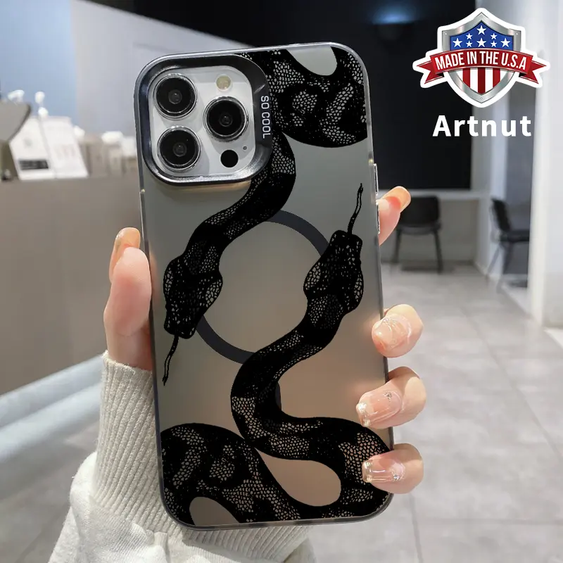 Python Pattern Magnetic Phone Case for iPhone 16 15 14 Pro Max 13 12 11 XR XS Plus Shockproof Anti-Scratch Durable PC Back Protection Cover Cellphone Protective Smartphone Casing
