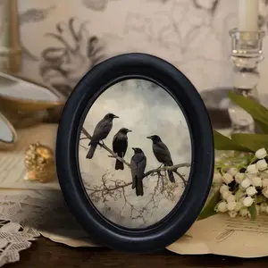 Vintage Forest Crow Oil Painting Wall Decor, Gothic Oval Frame Art, Halloween Christmas Thanksgiving Home Decoration, Artistic