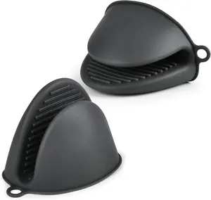 1 Pair Mini Silicone Oven Mitts, Heat Resistant Pot Holders Mitts, Cute Oven Pinch Grip Gloves, Small Potholders for Kitchen, Air Fryer Mitts Pair for Cooking, Baking and Grilling (Grey) Cookware