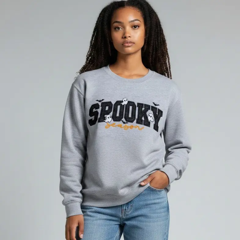 Embroidered Spooky Season Sweatshirt | Pumpkin Soft Crewneck Fall Hoodie
