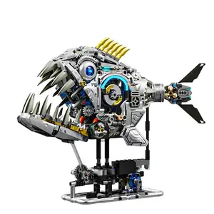 1085pcs Technological Dynamic Shark Stem Building Blocks, Bionic Moving Mouth with Light Effect, Creative Desktop Decor Gift, Building Block Model