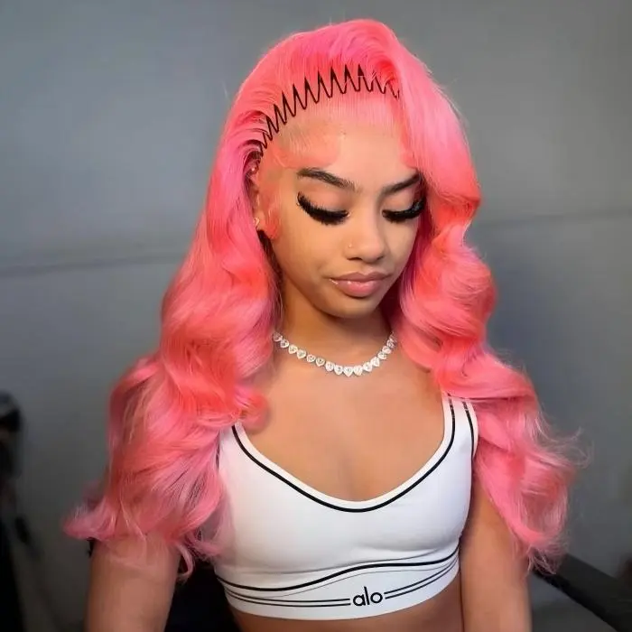 Light Pink Human Hair 13*6 Body Wave Lace Front Wigs HD Transparent Lace Pre Plucked Colored Beginner-Friendly No Shedding Effortless Fullness Fully Customizable Breathable Adjustable Soft Lightweight Suit For All Occasions