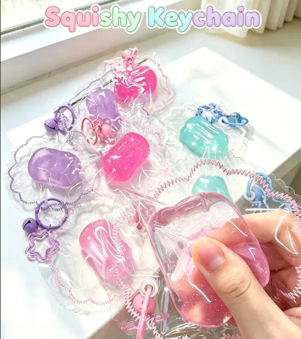 Sparkle Soap Shape Squishy Keychain | Slow Rebound Squeeze Fidget with Sealed Wrapper | Portable Bag Pendant for Girls & Teens
