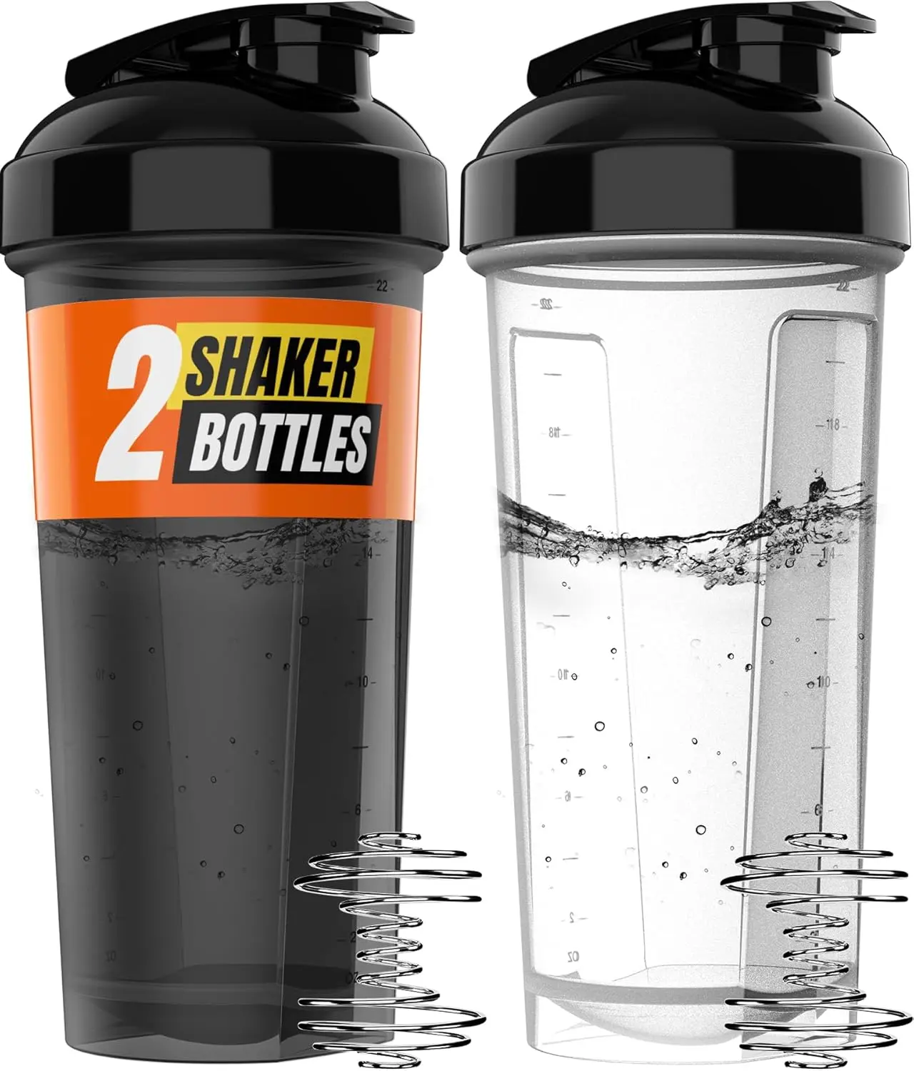 2 Pack Protein Shaker Bottles up to 28oz with 2 Shaker Balls | Leak-Proof, Portable Pre Workout & Whey Shaker Cups for Protein Shakes, Fitness, Gym, and Meal Prep