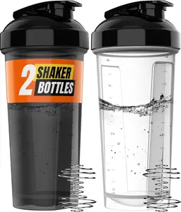 2 Pack Protein Shaker Bottles up to 28oz with 2 Shaker Balls | Leak-Proof, Portable Pre Workout & Whey Shaker Cups for Protein Shakes, Fitness, Gym, and Meal Prep