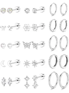 15Pairs Gold Plated Flat Back Earrings - Hypoallergenic Stainless Steel Stud Hoop Earrings for Women Girls Cute Stud Earring Set Small Huggie Hoops Cartilage Earring Stacks Stud Earring Jewelry