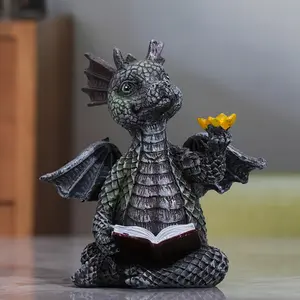 1pc Mini Dragon Reading Book Ornament, Resin Statue Art Craft, For Bookshelf Home Living Room Office Cafe Decor, Room Tabletop Display Entryway Decor, Winter Christmas New Year Decor