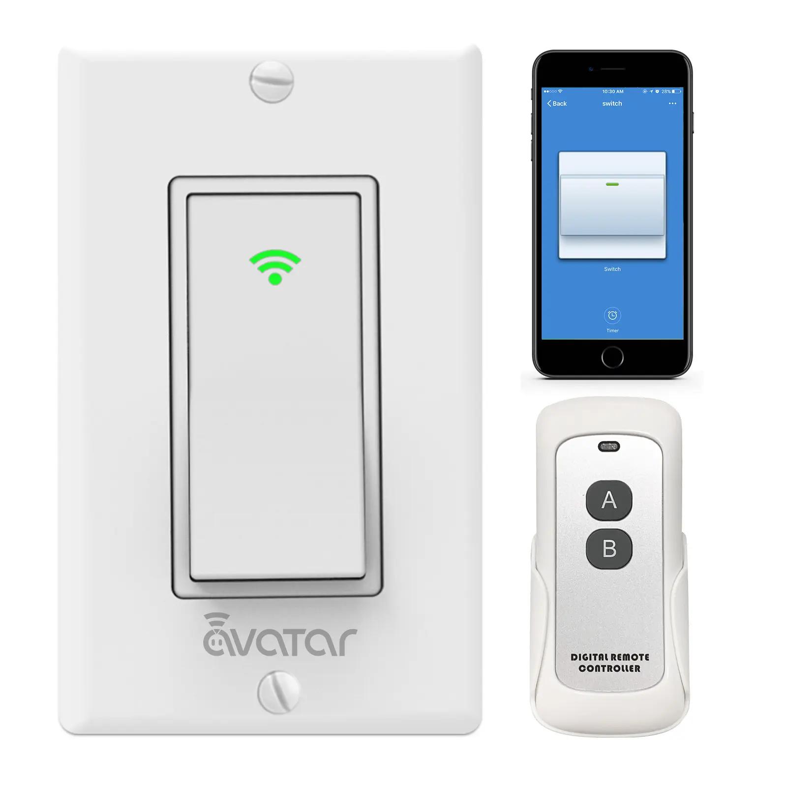 Avatar Controls Smart Switch with Remote Control with Alexa/Google Home Light Smart Home Electrical Switch Single-Pole 2.4GHz Wi-Fi Timer Wall Switch Neutral Wire Needed