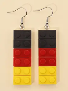 New Creative Rainbow Earring Resin Block Puzzle Earrings, Fun Personality Trendy Ear Studs, Support Your Country Team